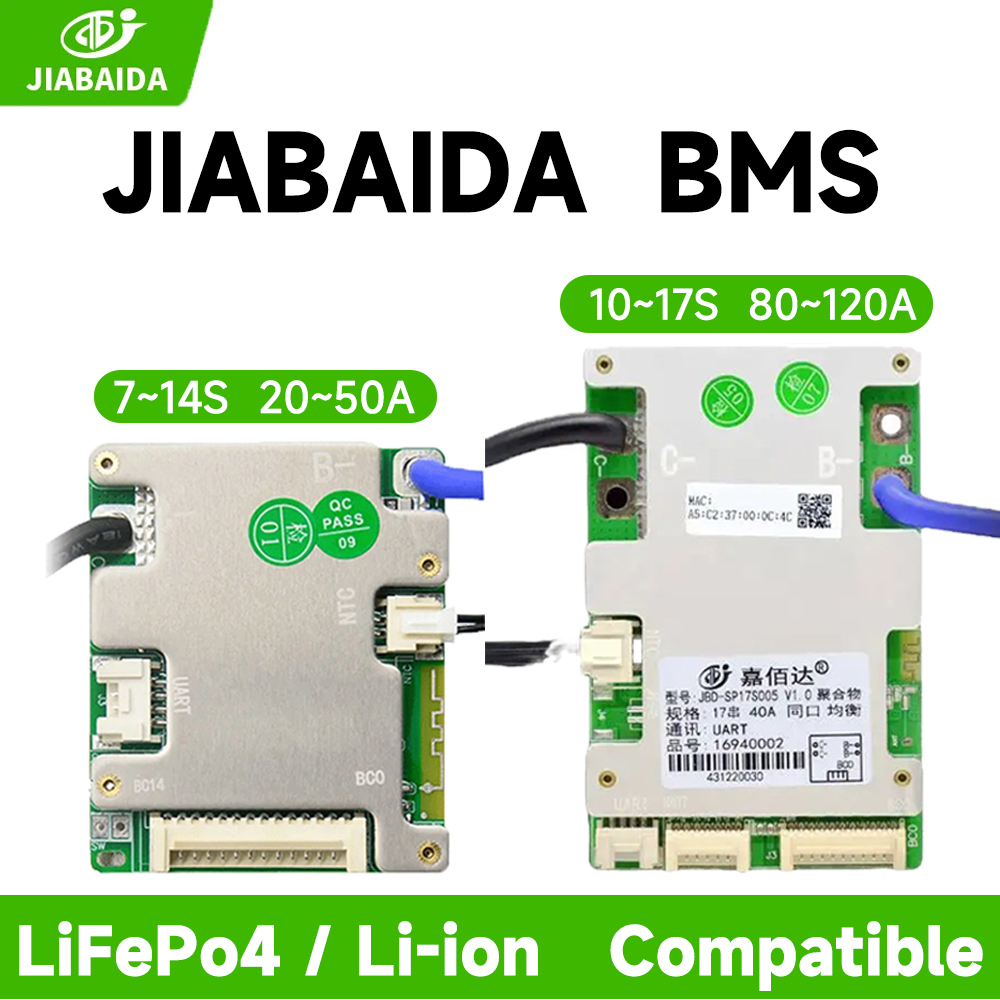 Jiabaida BMS LiFePo4 Li-ion 8S 24V 16S 48V 10S 13S 14S 17S 20A 30A 40A 50A 60A JBD สมาร์ท BMS BT