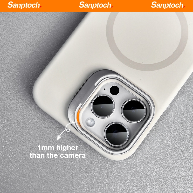 Sanptoch สําหรับซิลิโคนเหลวแม่เหล็กขาตั้งเลนส์เคสโทรศัพท์สําหรับ iPhone 16 15 14 13 Pro Max ผิวปกอ่อน Militarily-drop ปลอกป้องกันพร้อมโลหะผสมที่มองไม่เห็นผู้ถือ - รูปที่ 3