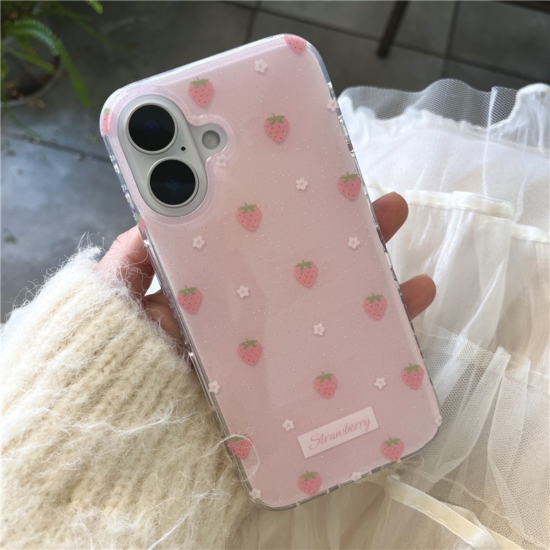 IPhone 17 Pro max 15 Pro max ลายสตรอเบอร์รี่ วัสดุ TPU กระบวนการ IMD เคสโทรศัพท์