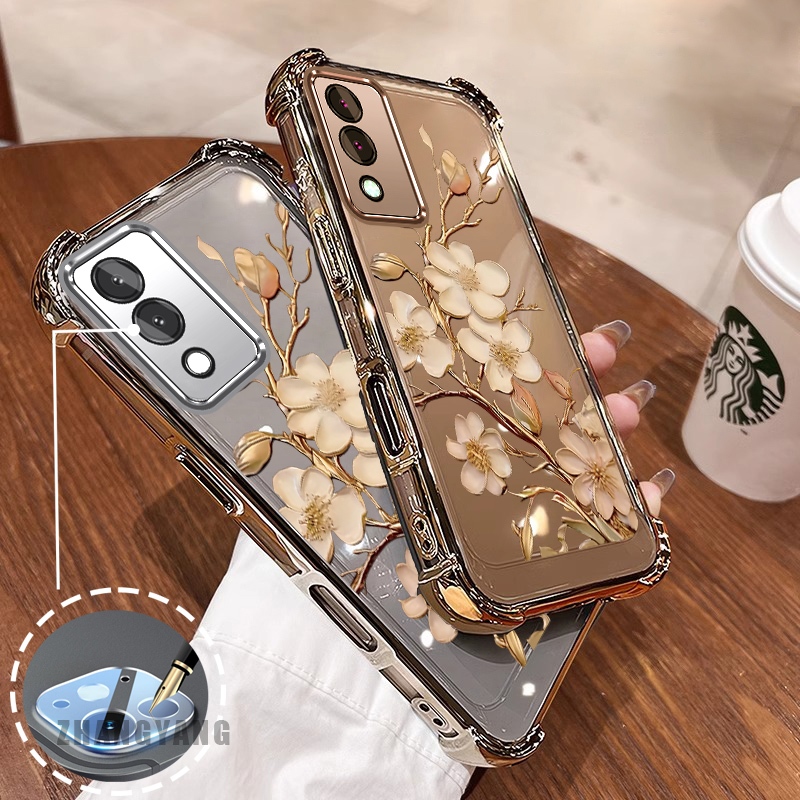 สําหรับ OPPO A3 Pro 5G ซิลิโคนเคลือบด้วยไฟฟ้าสี่มุม anti drop เคสโทรศัพท์ความงามต้นไม้สาขาดอกไม้ออกแบบใหม่ TPU นุ่ม