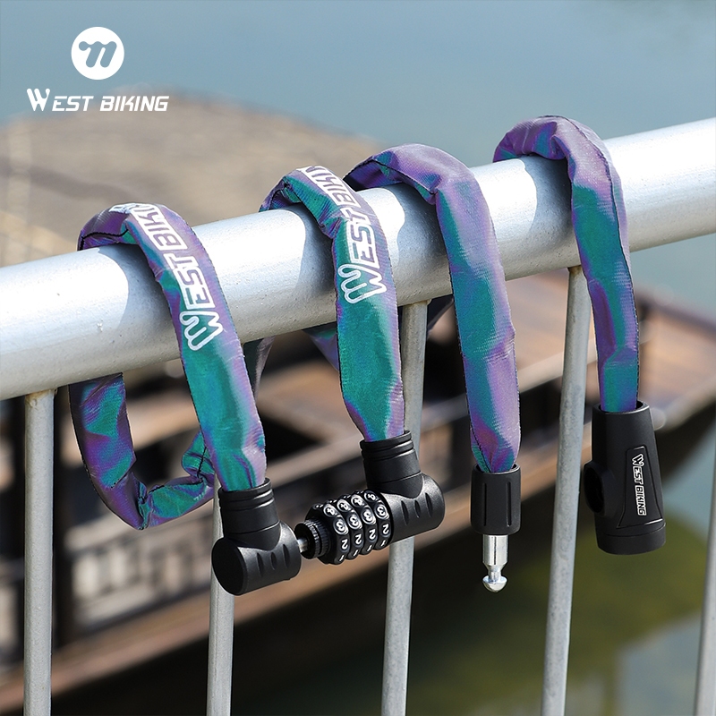 WEST BIKING จักรยานสะท้อนแสงล็อค กุญแจล็อคป้องกันการโจรกรรม แผนที่จักรยานเสือภูเขาล็อคแบตเตอรี่ล็อคจักรยานขี่จักรยานล็อคจักรยาน