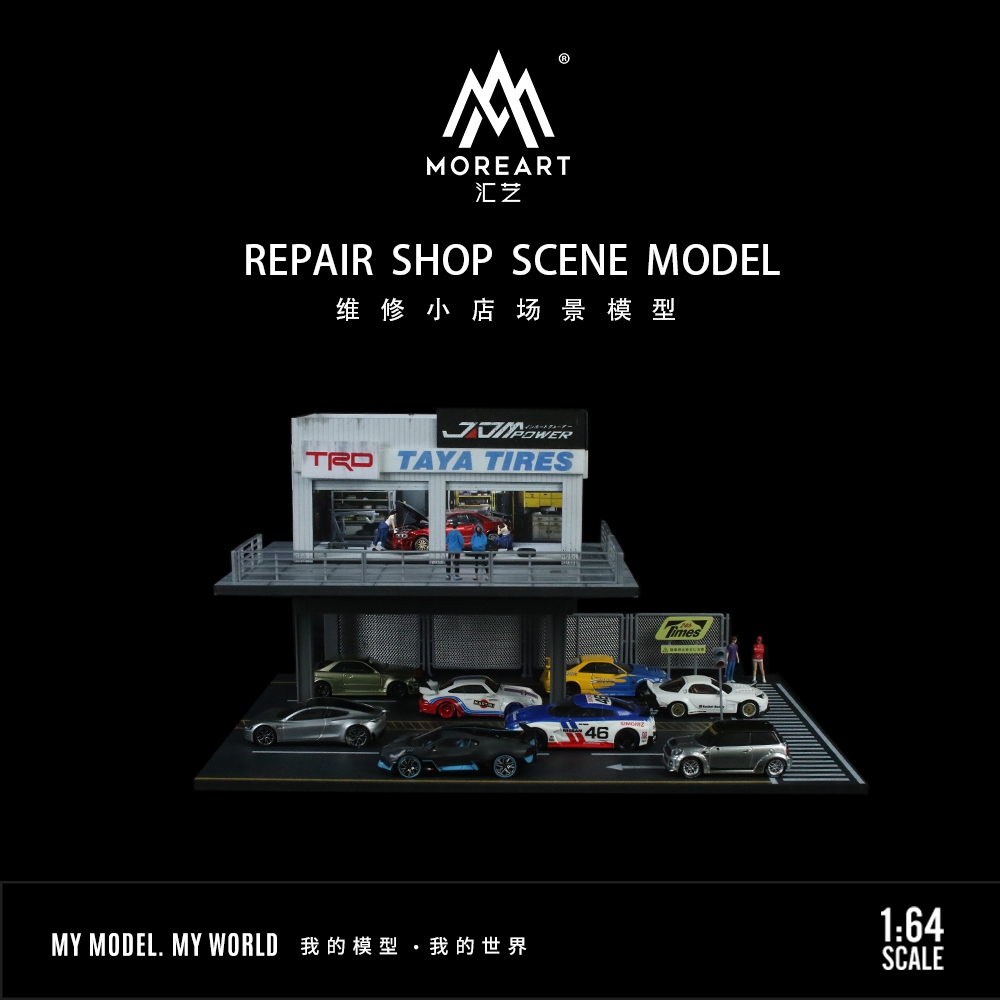 1: 64 Diorama รถที่จอดรถรุ่น LED Light Double Decker รถโรงรถรุ่น City Repair Shop รถการประชุมเชิงปฏิบัติการฉากแสดงอาคารรุ่น