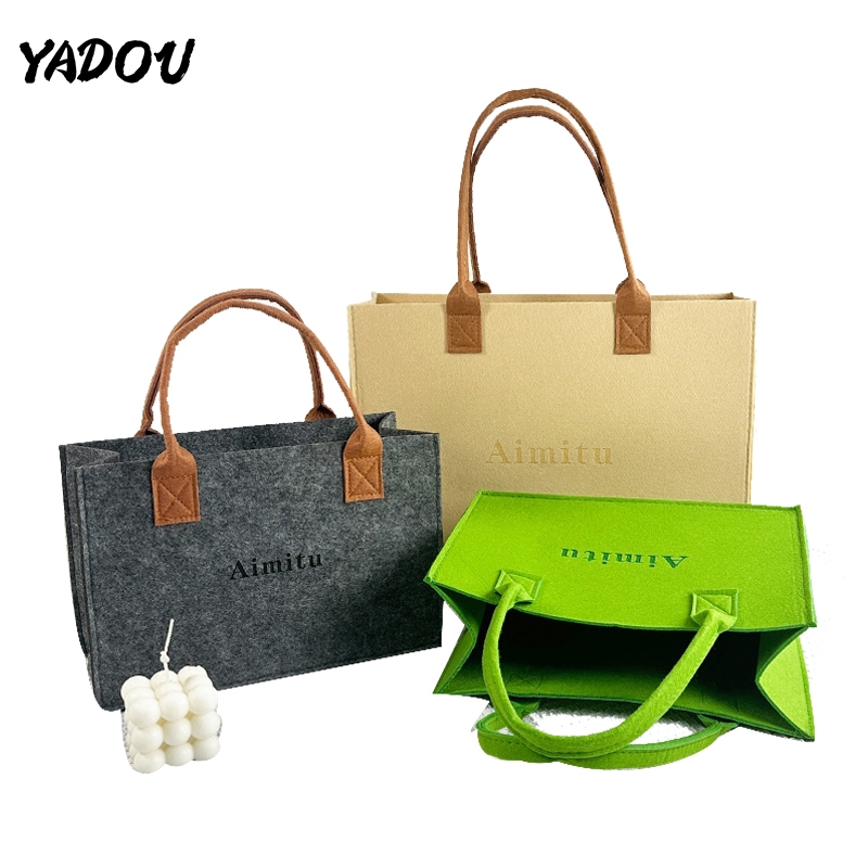 YADOU กระเป๋าถือ ผ้าสักหลาด ขนาดใหญ่ จุของได้เยอะ พิมพ์ลายตัวอักษร สีพื้น สําหรับเดินทาง