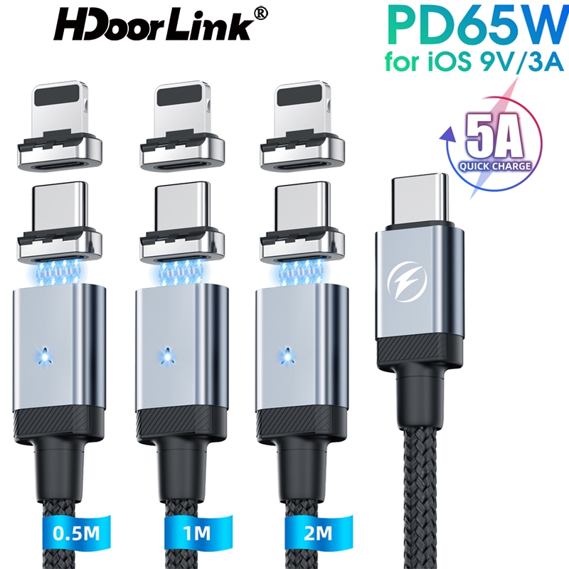 Hdoorlink PD 65W USB C สายเคเบิลแม่เหล็ก Type C PD27W USB C ถึง IOS สายเคเบิล สําหรับ IOS Type C โทรศัพท์ สายชาร์จแม่เหล็ก ชาร์จเร็ว