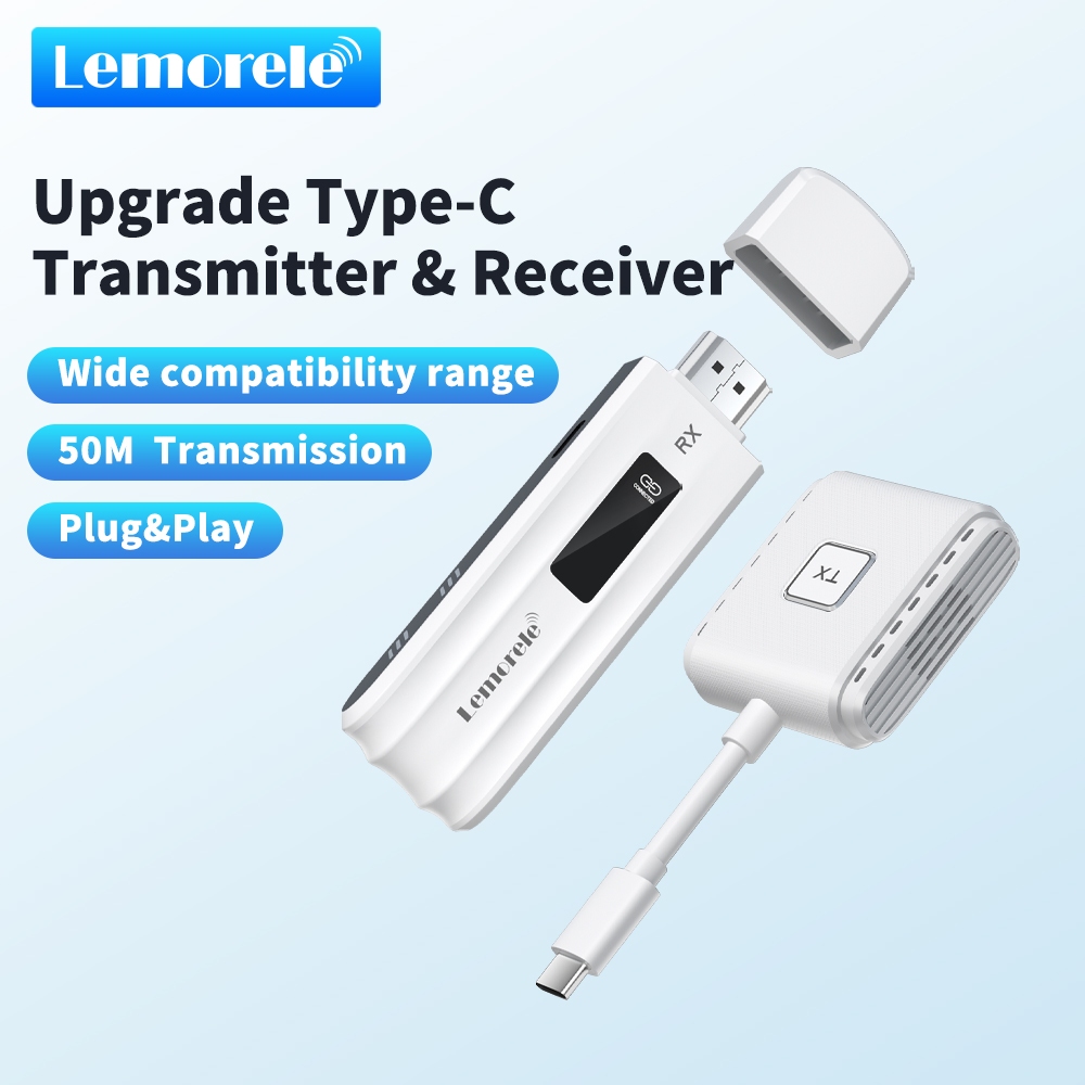 Lemorele P300 ตัวรับสัญญาณไร้สาย HDMI 1080P USB C เป็น HDMI เหมาะสําหรับโทรศัพท์มือถือแล็ปท็อปไปยังทีวีโปรเจคเตอร์