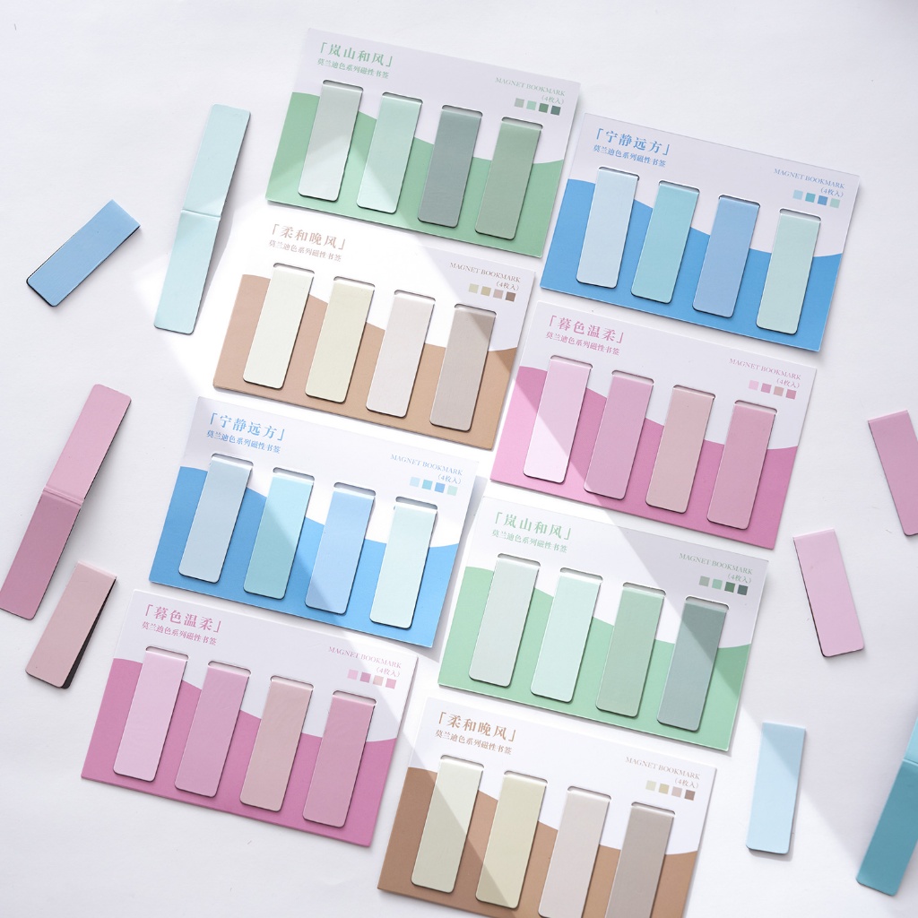 Penlab 4pcs Morandi สีแม่เหล็ก Bookmarks Pack สําหรับหนังสือ Simple Blank Design หน้าคลิป Book Marker ที่ไม่ซ้ํากันอ่าน C7809