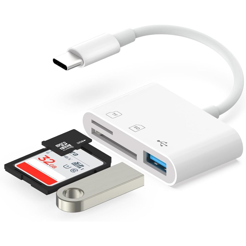 เครื่องอ่านการ์ด 3 ใน 1 USB-C/SD/Micro SD อะแดปเตอร์กล้อง พร้อมพอร์ต USB 3 สําหรับ Samsung Galaxy, MacBook Pro/Air และอุปกรณ์ USB-C อื่นๆ