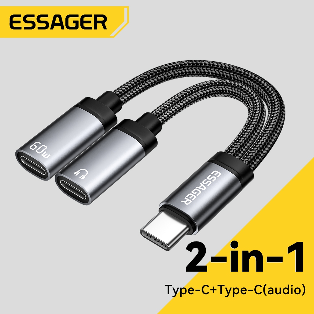 Essager 2 in 1 Type-C ถึง 3.5 มม./Type-C ตัวแปลงเสียง + สายชาร์จ