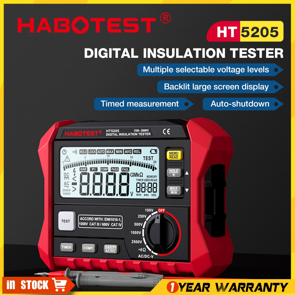 Habotest HT5205 เครื่องทดสอบฉนวนความต้านทานความแม่นยําสูงแบบดิจิตอล AC/DC การวัดแรงดันไฟฟ้าทดสอบเทอร