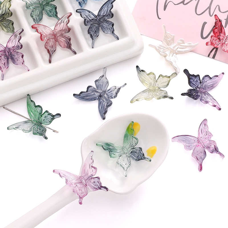 คริลิคใสขนาด 25x25 มม., 20 ชิ้น/ถุง, สีไล่ระดับเหมือนผีเสื�, ใช้ทำสร้อยข้อมือและสร้อยคอมือสมบูรณ์