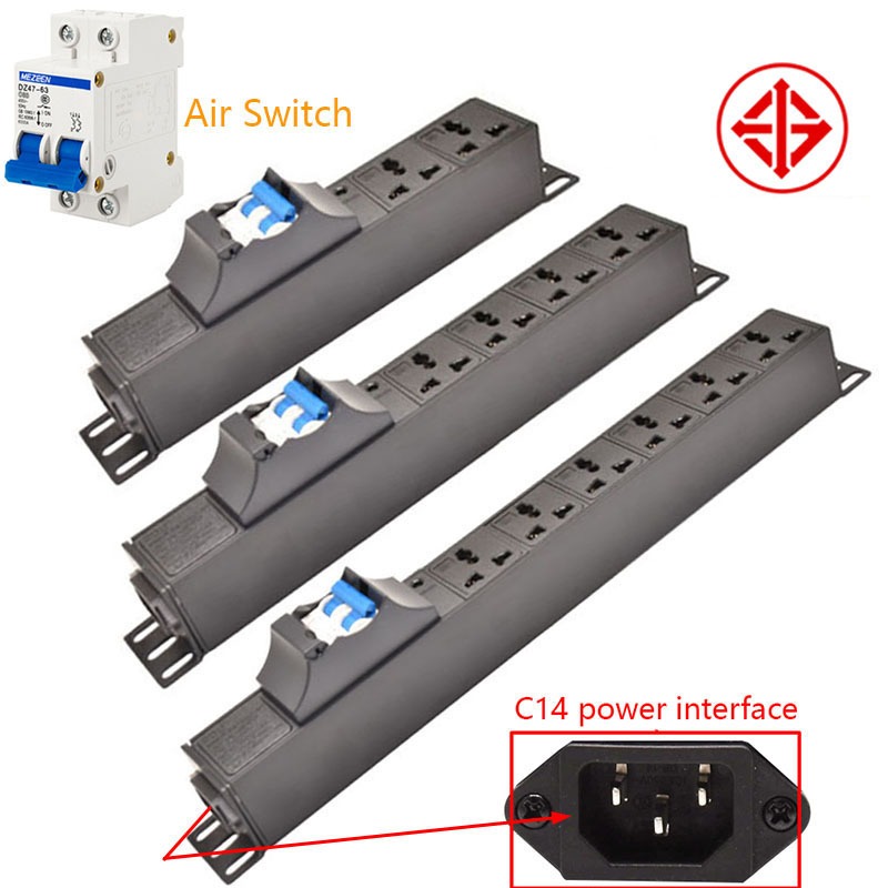 รางปลั๊กไฟเครือข่าย PDU 16A สวิตช์อากาศ 2-12 ทาง ไม่มีสายไฟ C14