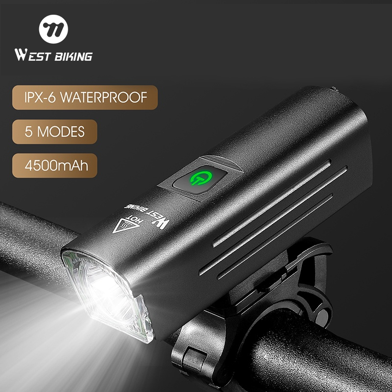 WEST BIKING IPX6ไฟจักรยานกันน้ำ1300Lumens 4500 MAhไฟLEDแบบสว่างจักรยานไฟหน้ายูเอสบีชาร์จได้ขี่จักรยานโคมไฟไฟท้ายอุปกรณ์ขี่จักรยานกลางแจ้ง