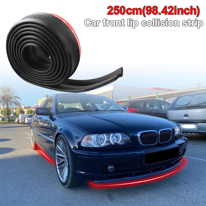 Universal Car Front Bumper Lip Rubber 2.5m/98.43in ตัวป้องกันกันชนสีดํา Lip Strip กระโปรงด้านข้างรถยนต์ ตัดเย็บโดยตรง