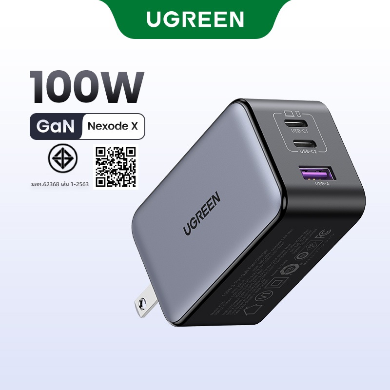 Ugreen 100W USB C Charger Nexode X 3-Ports GaN พับ PPS Fast Compact Wall Charger Block สําหรับ MacBook Pro/Air iPad Pro ThinkPad iPhone 16 15/14/Pro Galaxy S24 Ultra/S24/S23 Pixe