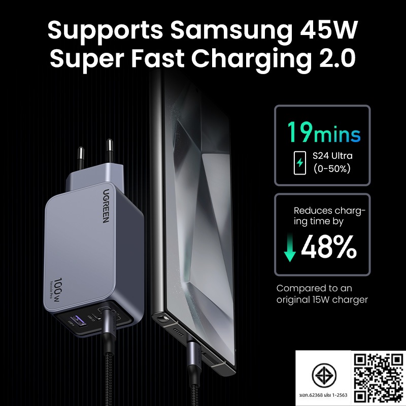 Ugreen 100W USB C Charger Nexode X 3-Ports GaN พับ PPS Fast Compact Wall Charger Block สําหรับ MacBook Pro/Air iPad Pro ThinkPad iPhone 16 15/14/Pro Galaxy S24 Ultra/S24/S23 Pixe - ภาพย่อย 4