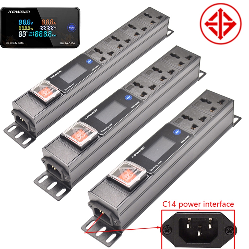 รางปลั๊กไฟทั่วไป 2-9 ช่อง C14 อินเตอร์เฟส แอมมิเตอร์ โวลต์มิเตอร์ ทดสอบพลังงาน สําหรับตู้เสื้อผ้า