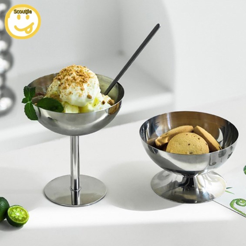 Scoutjie 2025 ใหม่สแตนเลส Goblet ถ้วยไอศกรีมขนมหวานสลัดชามผลไม้จานขนม KTV Bar Supplies TH