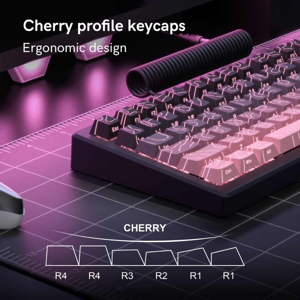 Womier Ink Powder Shine Through Keycaps PBT Double Shot ด้านข้างพิมพ์โปรไฟล์เชอร์รี่ชุดหมวก