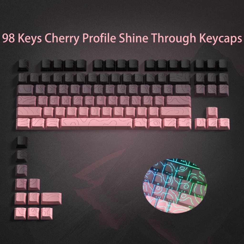 Womier Ink Powder Shine Through Keycaps PBT Double Shot ด้านข้างพิมพ์โปรไฟล์เชอร์รี่ชุดหมวก