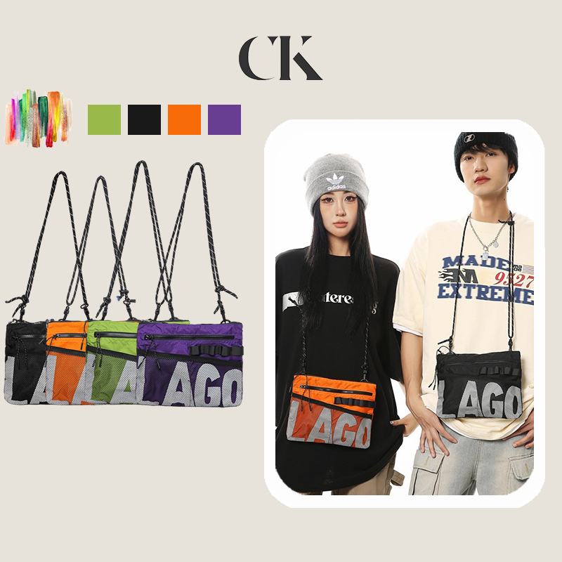 CINVAI&KROZE กระเป๋าผ้าใบกีฬาสำหรับผู้ชายและผู้หญิง กระเป๋าสะพายไหล่ไนลอน กระเป๋าโทรศัพท์มือถือ