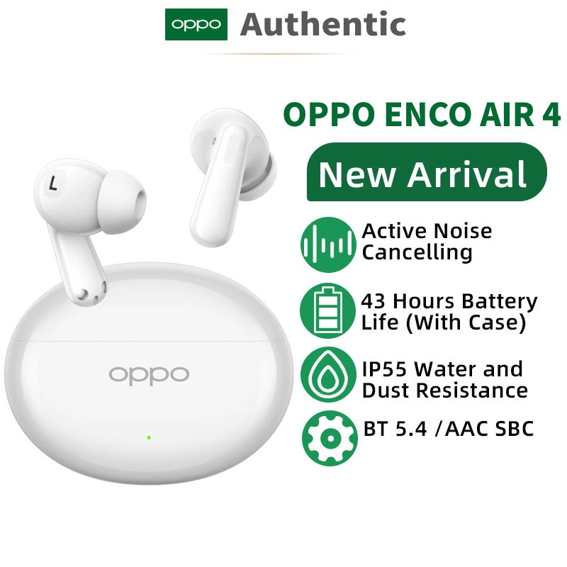 ใช้ OPPO Enco Air 4 Active Noise Cancelling TWS หูฟังบลูทูธ 5.4 43 ชั่วโมงอายุการใช้งานแบตเตอรี่หูฟังไร้สาย True IP55