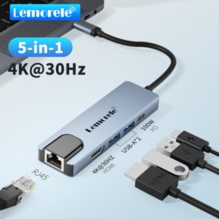Lemorele TC15 USB-A hub สถานีเชื่อมต่อ 5-in-1 รองรับ 4K HDMI 100Mbps Ethernet USB A 3.0 Type-C PD 60