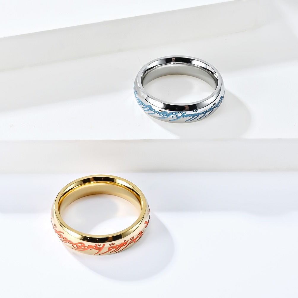 Kemstone Luminous เหล็กทังสเตน Lord of The Rings เครื่องประดับแหวนชายชุบทอง