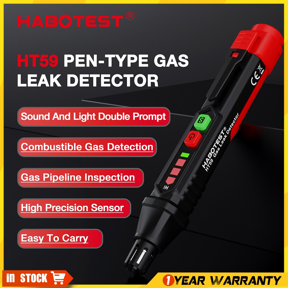 Habotest HT59 เครื่องตรวจจับการรั่วไหลของก๊าซที่ติดไฟได้ธรรมชาติเครื่องทดสอบการรั่วไหล PPM แบบพกพาเครื่องวิเคราะห์ก๊าซที่ติดไฟได้
