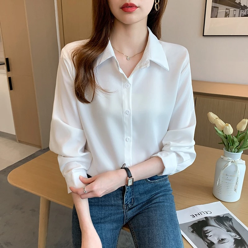 เสื้อเบลาส์ สําหรับผู้หญิงแขนยาวหลวมขนาดใหญ่เสื้ออารมณ์ลําลองด้านบน