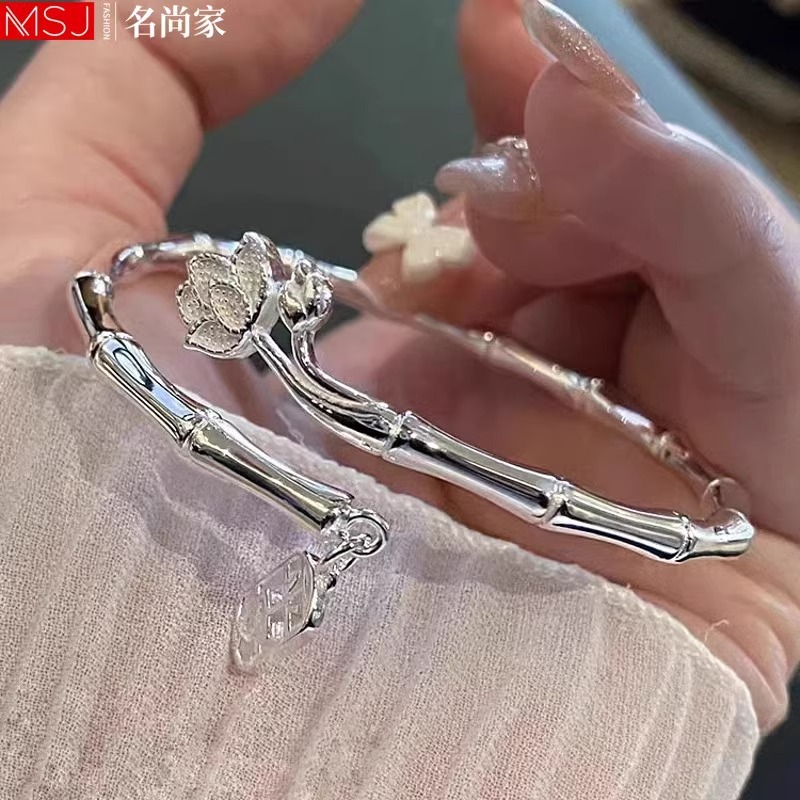 สร้อยข้อมือเงินแท้หญิง 999 สร้อยข้อมือไม้ไผ่ดอกบัวสําหรับแฟนของขวัญวันเกิดแฟน