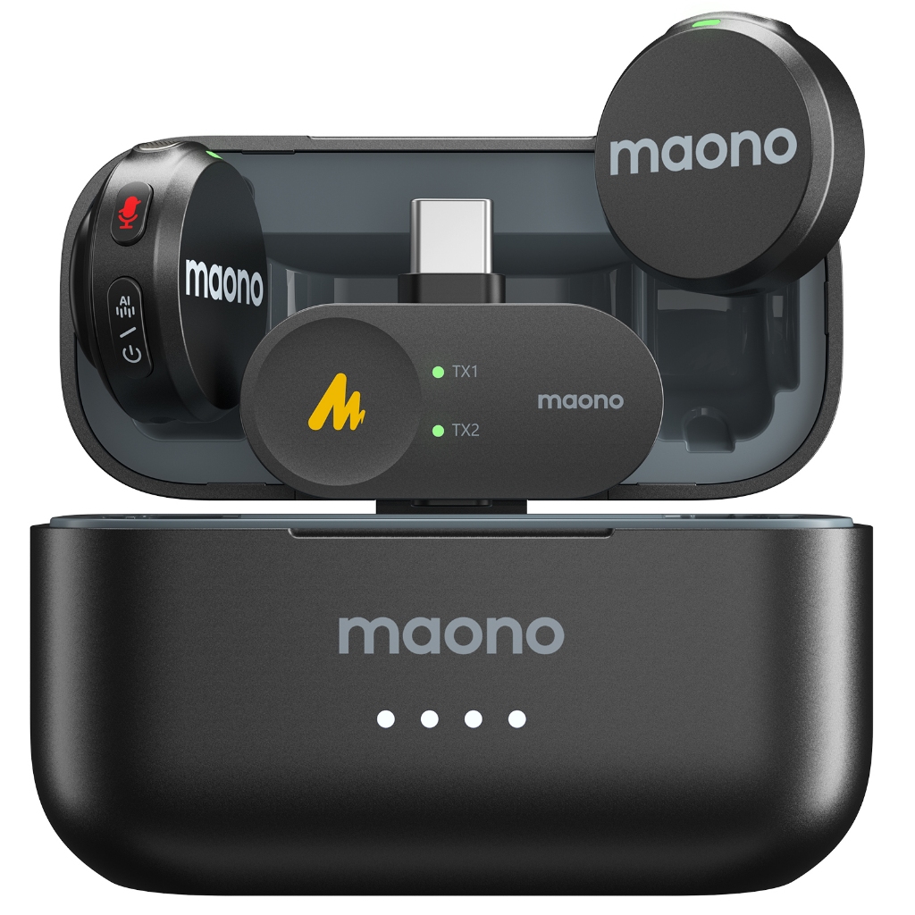 Maono Wave T5 ไมโครโฟนไร้สายแบบหนีบเสื้อ USB C Plug Mini Mic ไมโครโฟนตัดเสียงรบกวนพร้อมแอพ Maono Link,48KHz 24Bit,300m Range และ Voice Filter สําหรับบันทึกวิดีโอ,Streaming