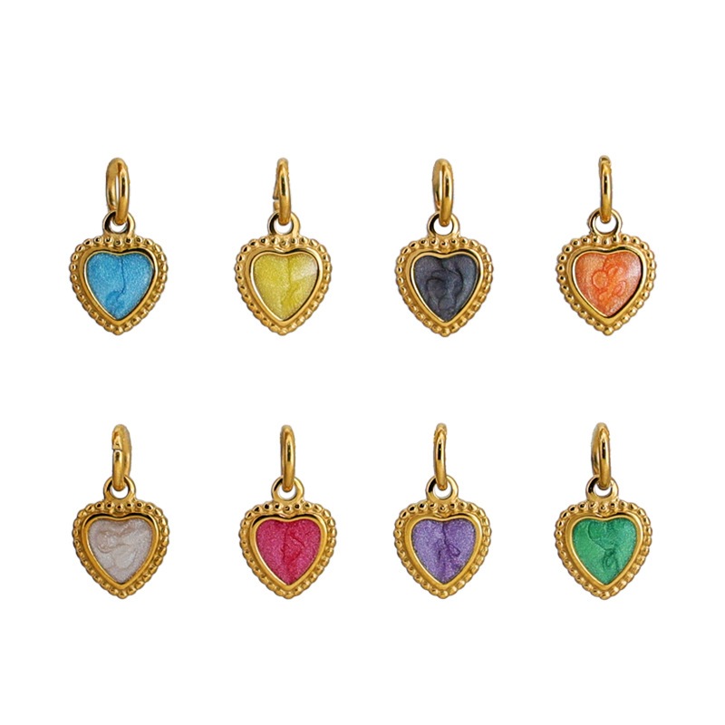 สแตนเลสชุบ 18K Gold Oil Drop ภาพวาด Mini Heart จี้สําหรับผู้หญิงสร้อยคอสร้อยข้อมือ DIY อุปกรณ์เสริม