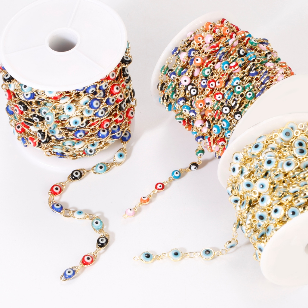 1เมตรสแตนเลสตุรกีตาชั่วร้ายโซ่สีทองโซ่หยดน้ํามันลูกปัดโซ่สําหรับเครื่องประดับ ทําเอง ทําสร้อยข้อมือ