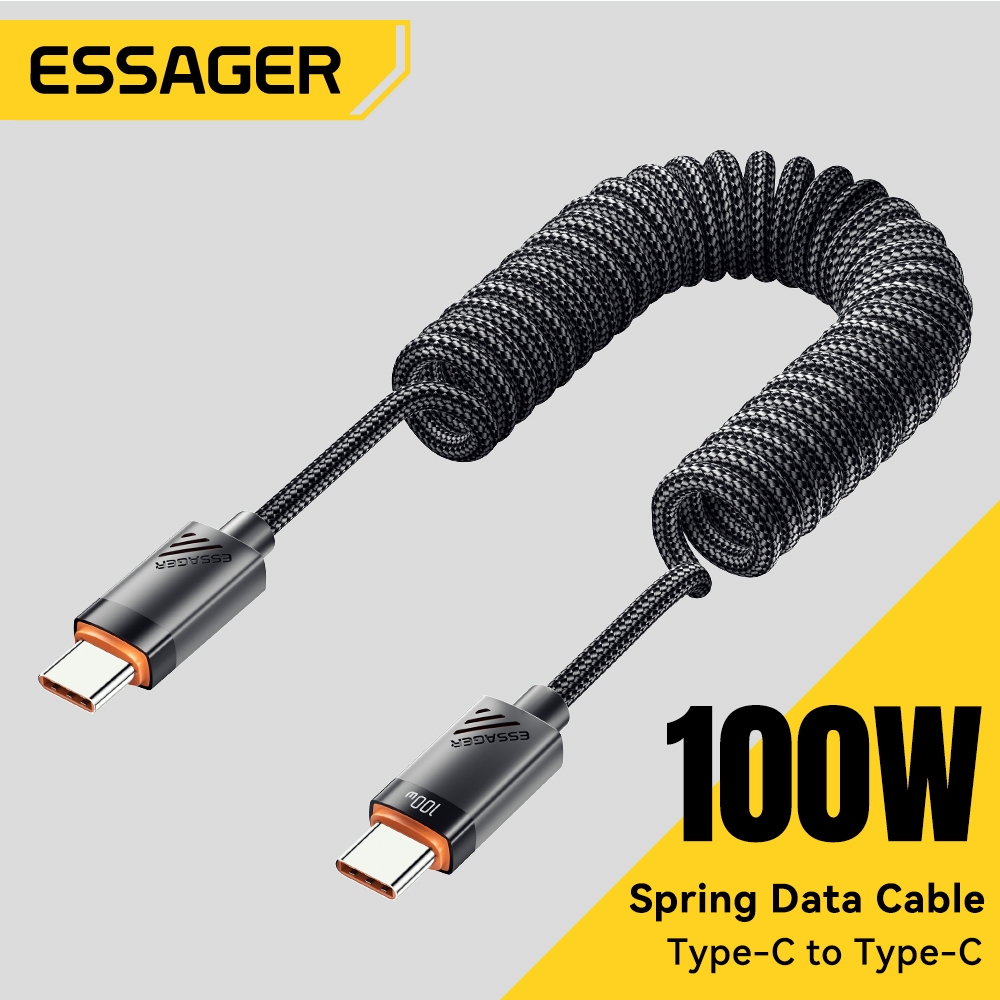 Essager 60W/ 100W Type C ฤดูใบไม้ผลิสายชาร์จประเภท C ถึง Type C รถสายชาร์จข้อมูล
