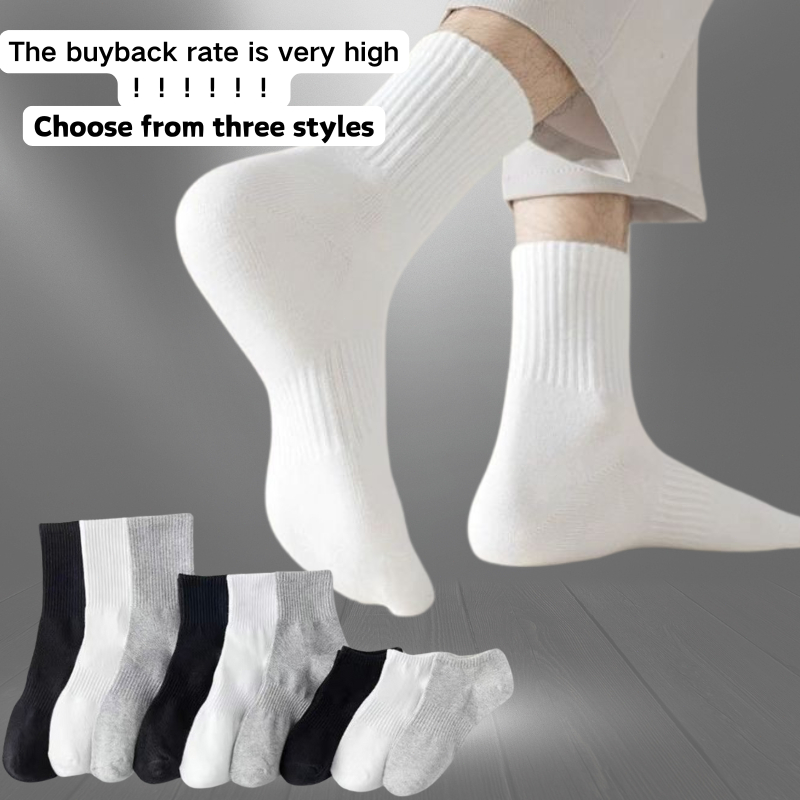 ถุงเท้าผ้าขนหนูผู้ชายและผู้หญิงสีทึบสีดํากีฬาสีขาวและสีเทาทุกอย่างถุงเท้านักเรียนที่เรียบง่าย - รูปที่ 2