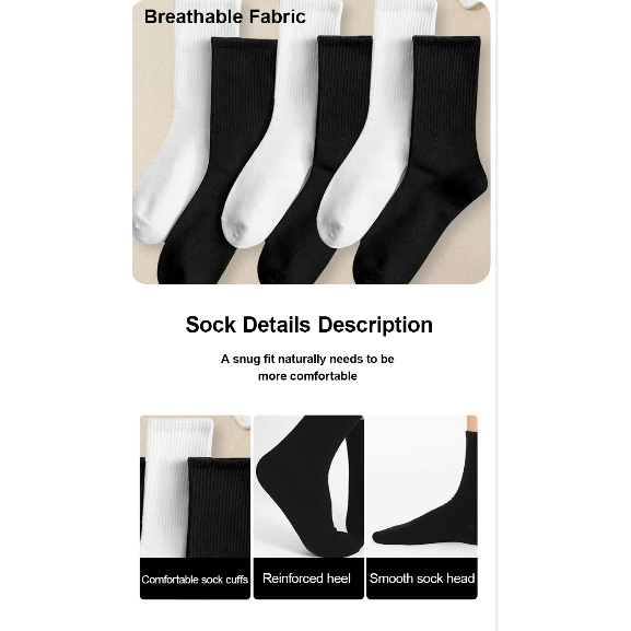 ถุงเท้าผ้าขนหนูผู้ชายและผู้หญิงสีทึบสีดํากีฬาสีขาวและสีเทาทุกอย่างถุงเท้านักเรียนที่เรียบง่าย - รูปที่ 4