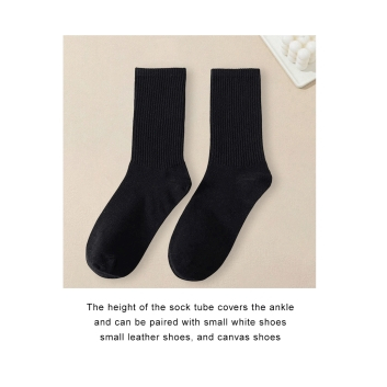 ถุงเท้าผ้าขนหนูผู้ชายและผู้หญิงสีทึบสีดํากีฬาสีขาวและสีเทาทุกอย่างถุงเท้านักเรียนที่เรียบง่าย - รูปที่ 5