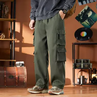 M-5XL กางเกงขายาวผู้ชาย กางเกงคาร์โก้ ทรงหลวม ลำลอง ขาตรง ยาว แฟชั่น หลายกระเป๋า สำหรับผู้ชาย ทรงกระบอก กางเกงคาร์โก้ผู้ชาย