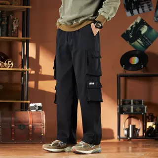 M-5XL กางเกงขายาวผู้ชาย กางเกงคาร์โก้ ทรงหลวม ลำลอง ขาตรง ยาว แฟชั่น หลายกระเป๋า สำหรับผู้ชาย ทรงกระบอก กางเกงคาร์โก้ผู้ชาย