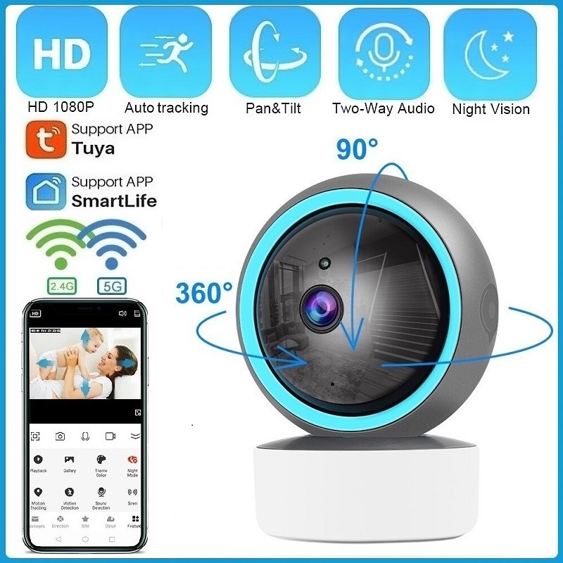 【รองรับ 5g/2.4ghz Wifi】Tuya/Smart Life กล้องวงจรปิดรักษาความปลอดภัย 1080P Wifi IP PTZ IR มองเห็นที่มืด สําหรับบ้าน