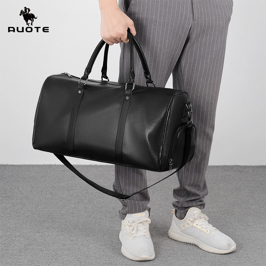 AUOTE FashionTravel Bag กระเป๋าเดินทาง PU Leather Fitness Bag Dry and Wet Separation Gym