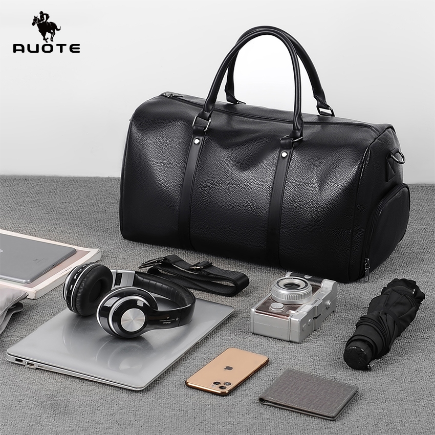 AUOTE FashionTravel Bag กระเป๋าเดินทาง PU Leather Fitness Bag Dry and Wet Separation Gym