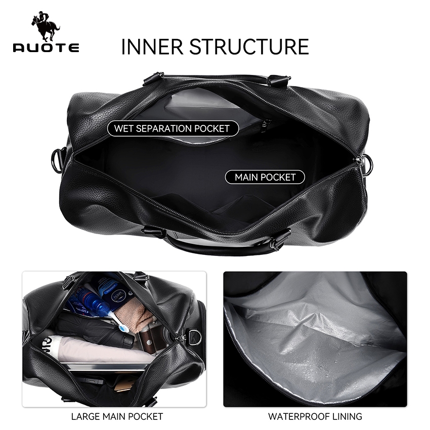 AUOTE FashionTravel Bag กระเป๋าเดินทาง PU Leather Fitness Bag Dry and Wet Separation Gym