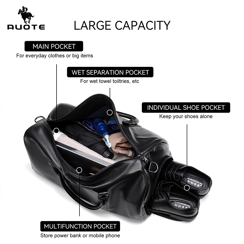 AUOTE FashionTravel Bag กระเป๋าเดินทาง PU Leather Fitness Bag Dry and Wet Separation Gym