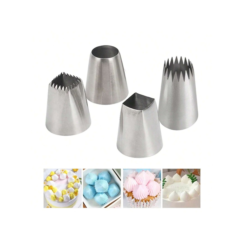 4 ชิ้น X-Large Piping เคล็ดลับชุด,สแตนเลสสแควร์รอบ Frosting เคล็ดลับ, เคล็ดลับตกแต่งเค้กสําหรับ Cupcakes Pastry Fondant เค้กตกแต่ง