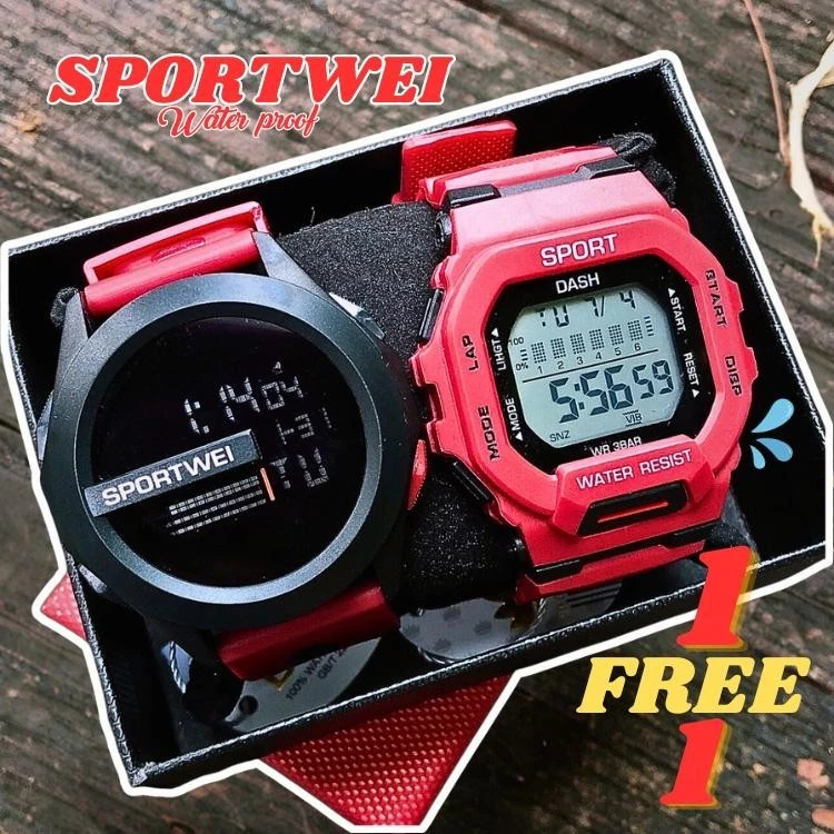 POSHI นาฬิกาผู้ชายซื้อ 1 Take 1 Original กันน้ํานาฬิกาปลุกดิจิตอล Chronograph Dual Display นาฬิกาอิเล็กทรอนิกส์สําหรับชาย LED กลางแจ้ง