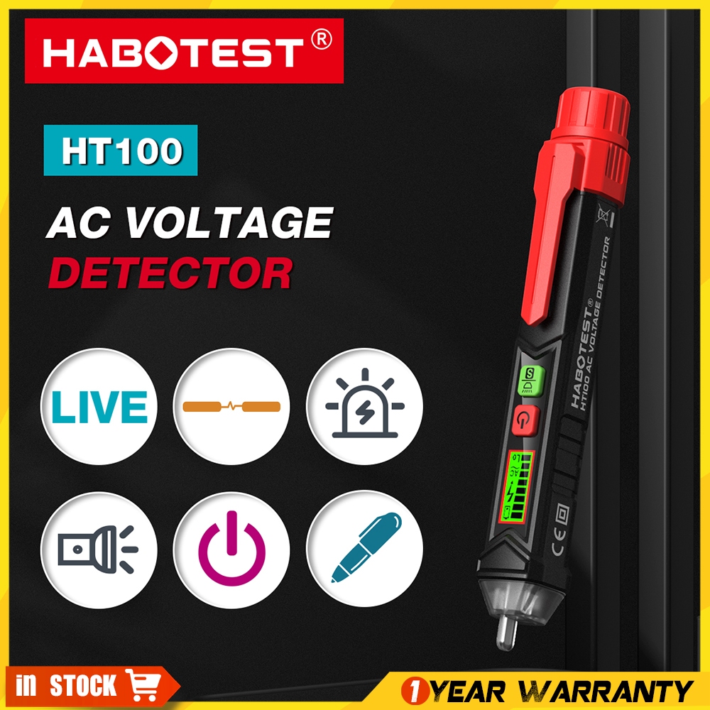 Habotest HT100 ปากกาทดสอบแรงดันไฟฟ้า AC 12V-1000V/48V-1000V เครื่องตรวจจับแบบไม่สัมผัส LCD เครื่องทดสอบแรงดันไฟฟ้าดิจิตอลพร้อมเสียงและแสงสัญญาณเตือน
