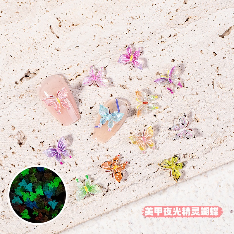 10-50pcs เล็บ DIY เรซิ่นเครื่องประดับ Elf ผีเสื้อ Fairy Series Night Light ประกายผีเสื้อเล็บแผ่นตกแต่ง