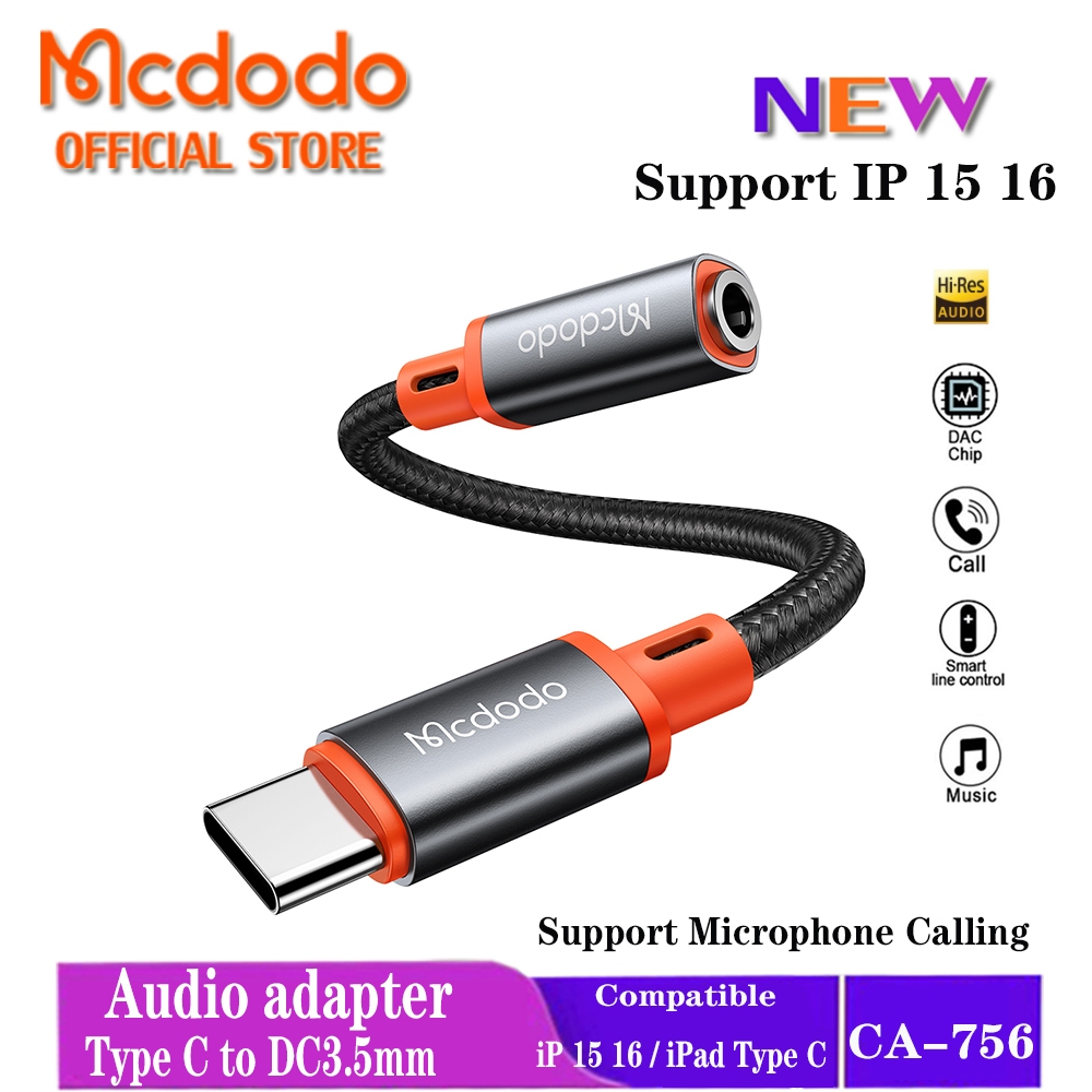 Mcdodo DAC อะแดปเตอร์เสียงดิจิตอลประเภท C/Lightning ถึง DC3.5 มม.แจ็คหูฟังสําหรับ iP 16 Pro max 15 1