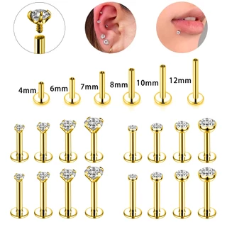 1 Pc 4/6/8/10/12 มม.สแตนเลสสตีล Lip Stud รอบเพทายกระดูกอ่อนสตั๊ดต่างหูคริสตัล Labret เจาะ Helix เจาะ